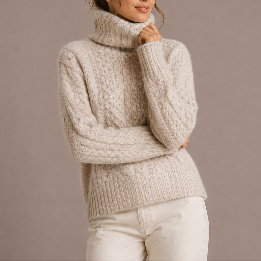 Women's Chunky Cable Knit Turtleneck Winter Sweater-Loom Union