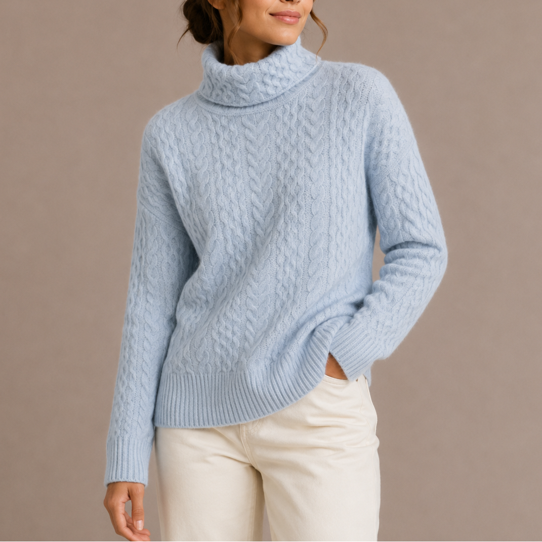 Women's Chunky Cable Knit Turtleneck Winter Sweater-Loom Union