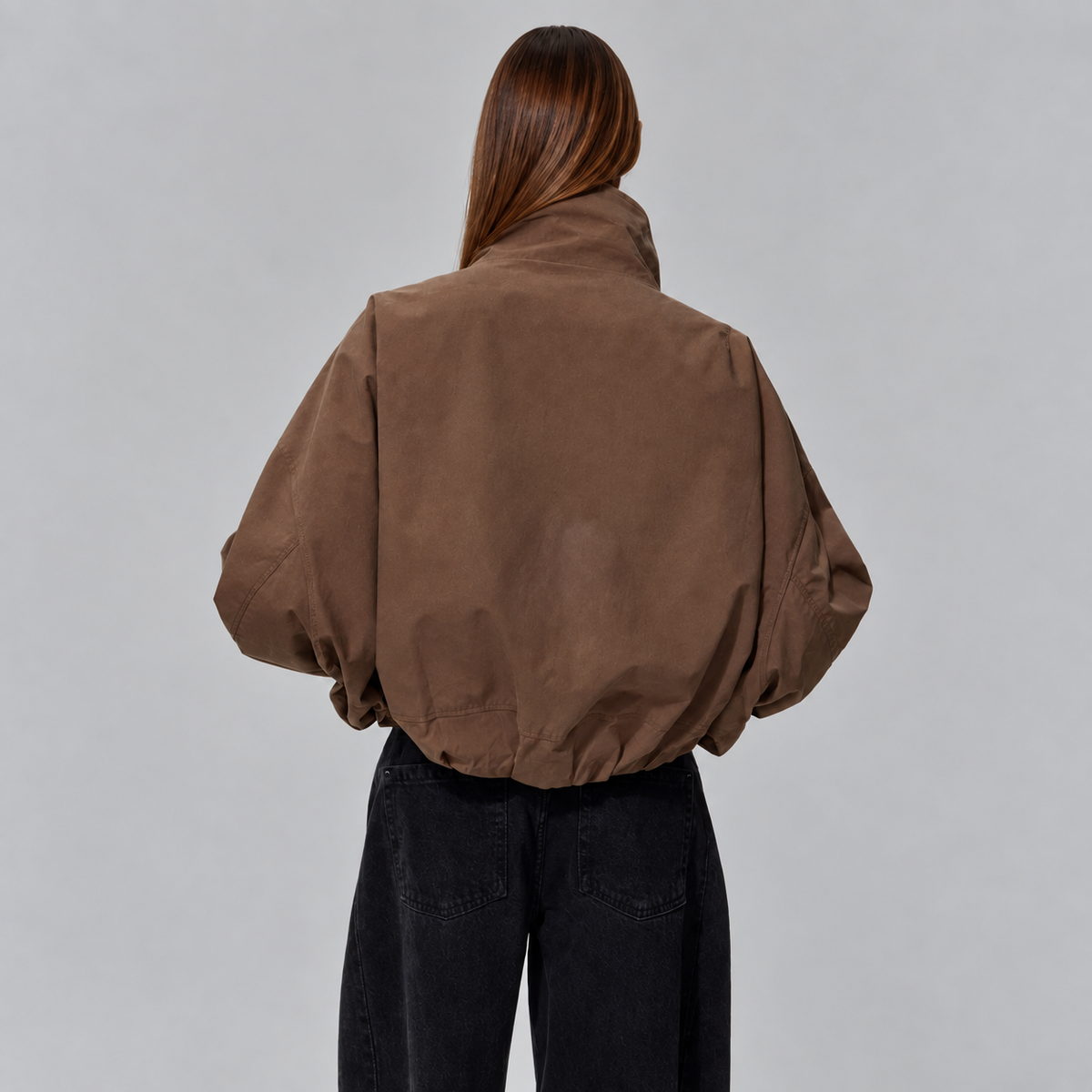 Women's Cropped High Neck Bomber Jacket with Oversized Fit-Loom Union