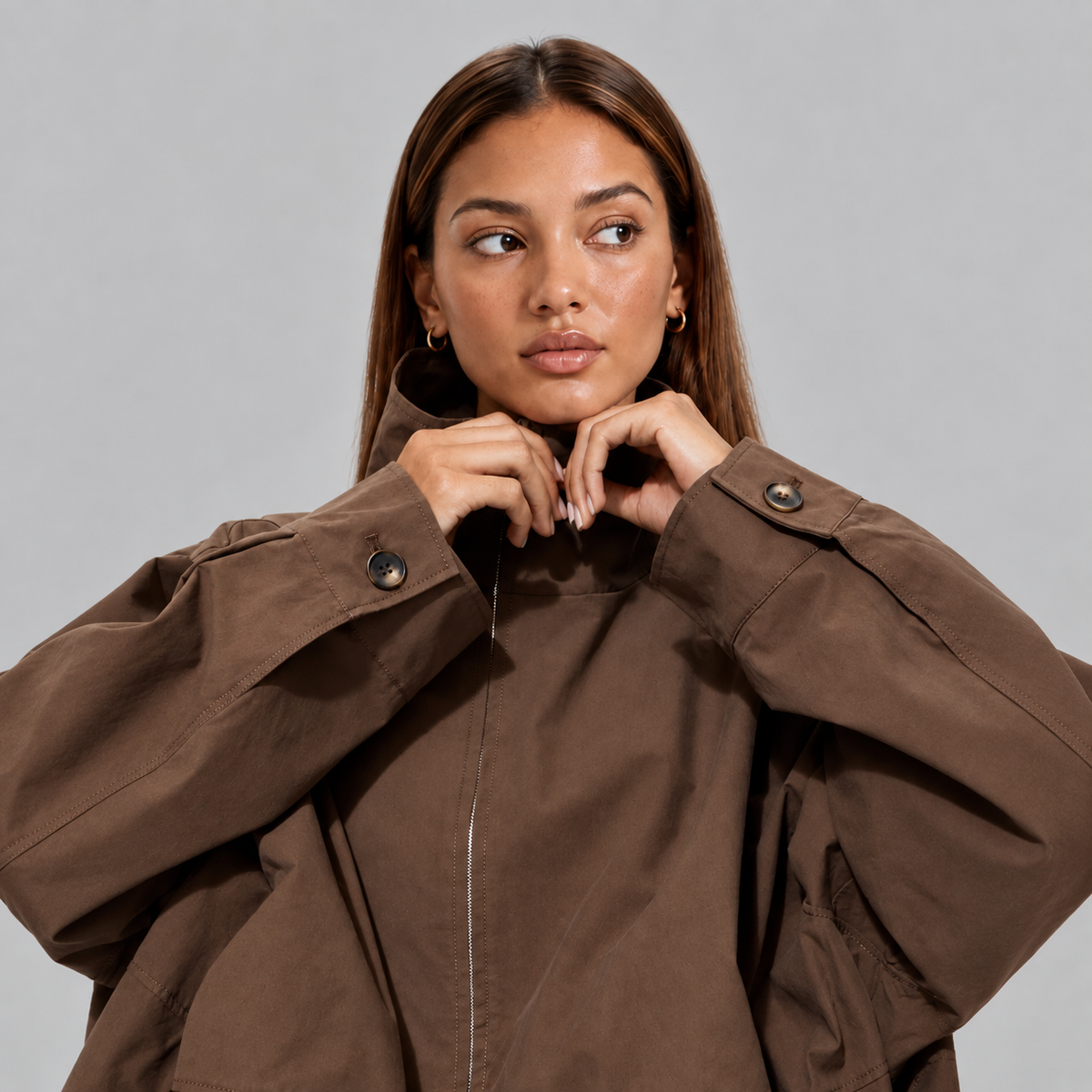 Women's Cropped High Neck Bomber Jacket with Oversized Fit-Loom Union