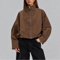 Women's Cropped High Neck Bomber Jacket with Oversized Fit-Loom Union
