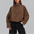 Women's Cropped High Neck Bomber Jacket with Oversized Fit-Loom Union