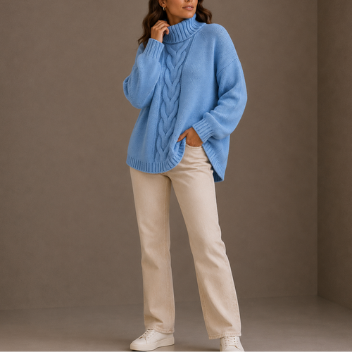 Women's Oversized Cable Knit Turtleneck Winter Sweater-Loom Union