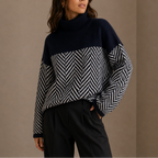 Women's Oversized Herringbone Turtleneck Winter Sweater-Loom Union
