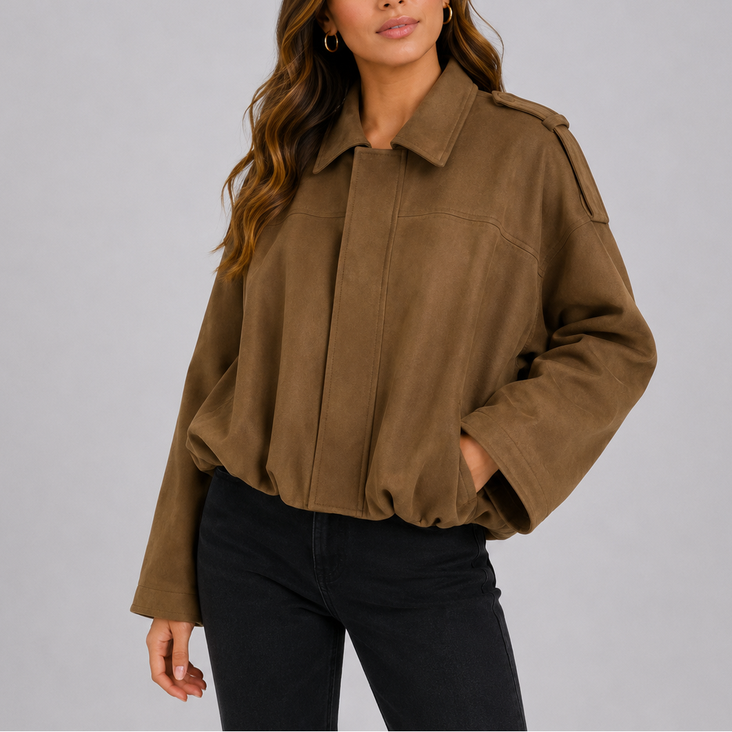 Women's Oversized Suede Bomber Coat-Loom Union