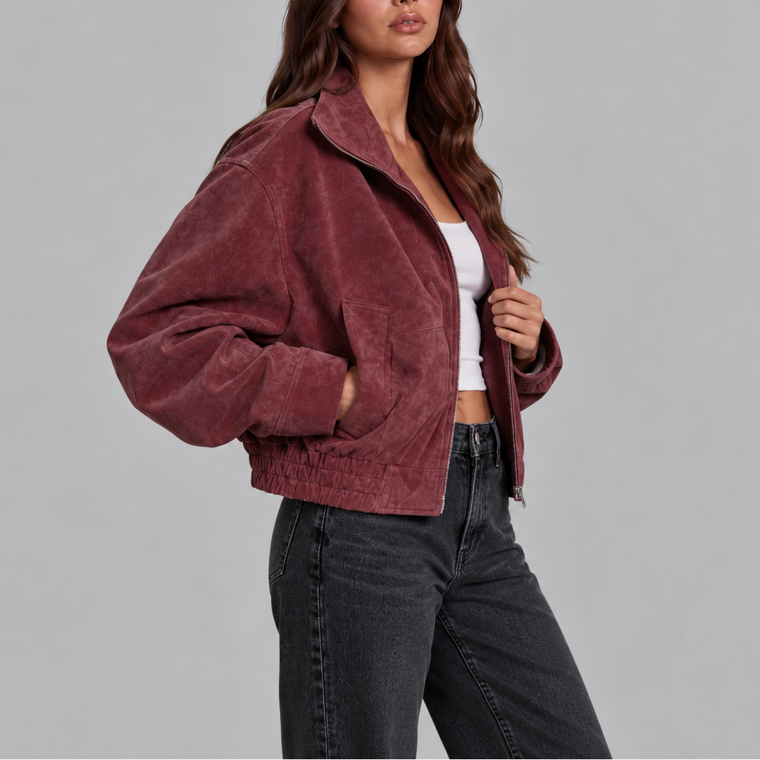 Women's Oversized Suede Bomber Jacket | Vintage Zip-Up Outerwear-Loom Union