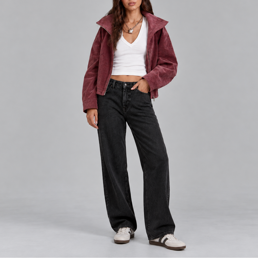 Women's Oversized Suede Bomber Jacket | Vintage Zip-Up Outerwear-Loom Union