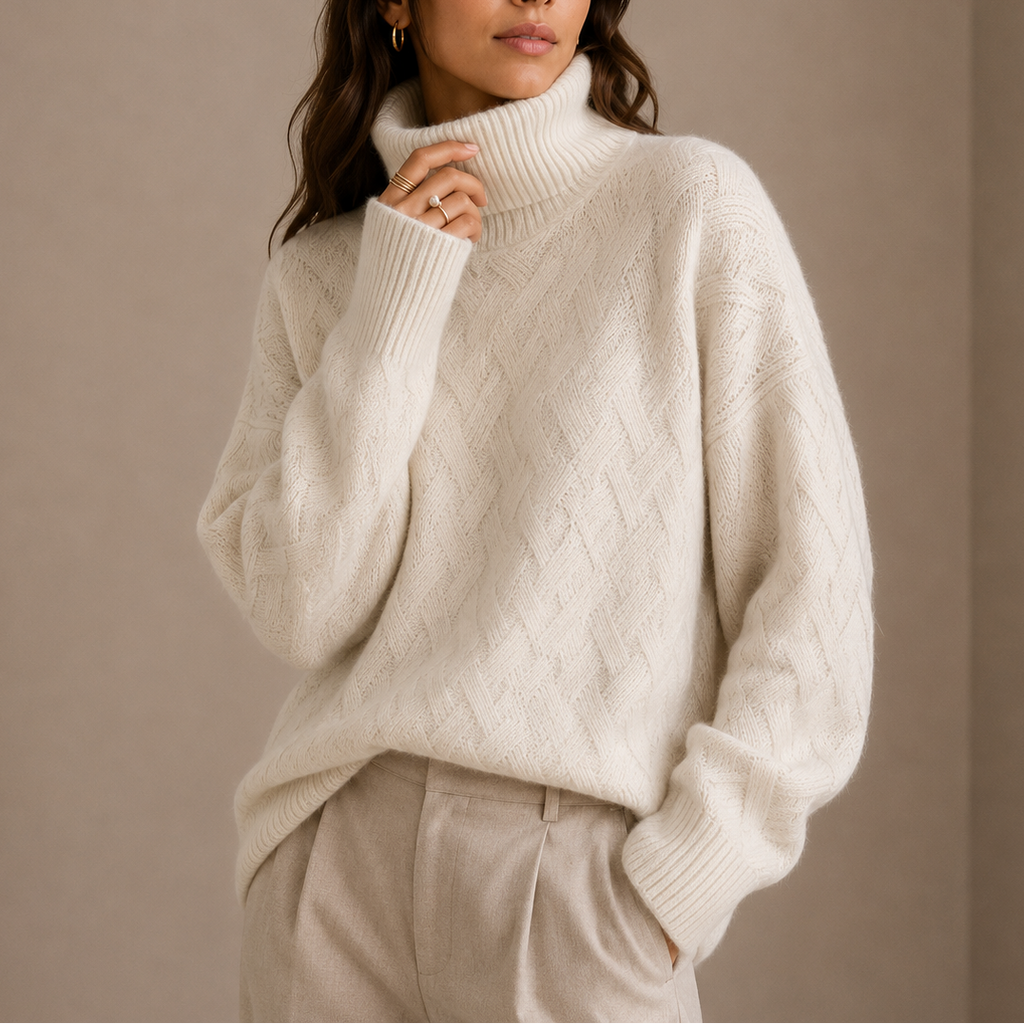 Women's Soft Textured Turtleneck Sweater - Cozy Winter Knit Jumper-Loom Union