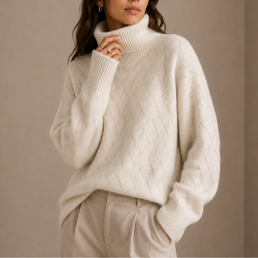 Women's Soft Textured Turtleneck Sweater - Cozy Winter Knit Jumper-Loom Union