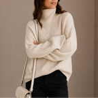 Women's Soft Textured Turtleneck Sweater - Cozy Winter Knit Jumper-Loom Union