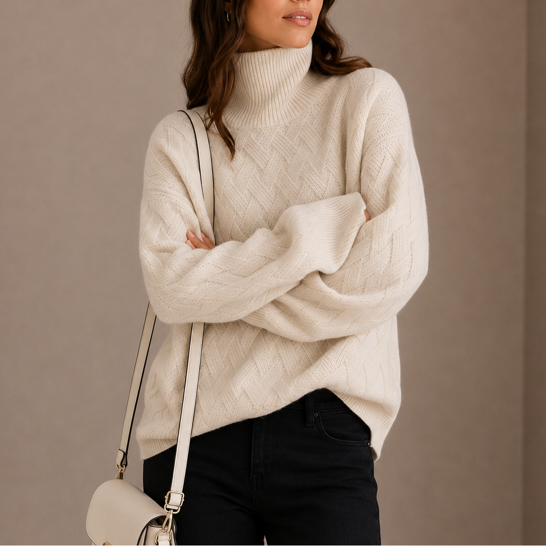 Women's Soft Textured Turtleneck Sweater - Cozy Winter Knit Jumper-Loom Union