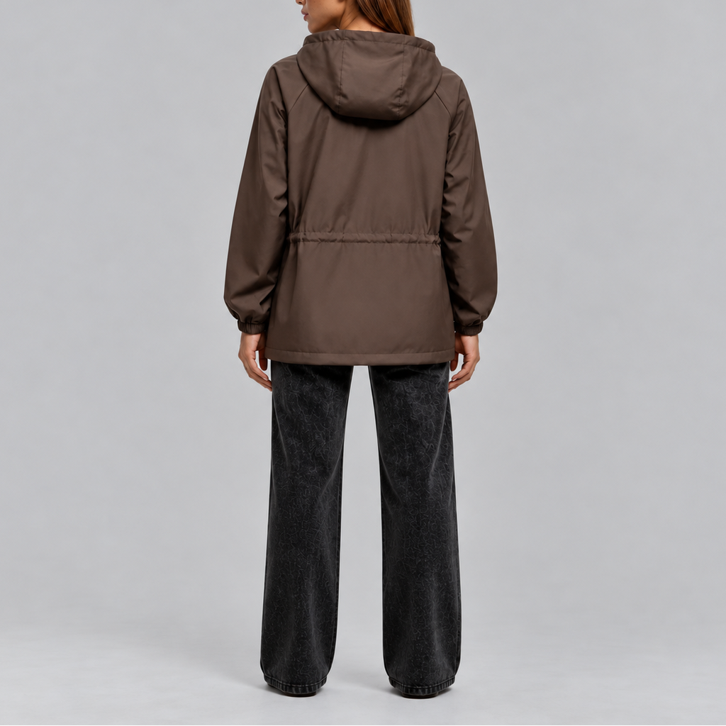 Women's Waterproof Hooded Jacket with Adjustable Waist Drawstring-Loom Union