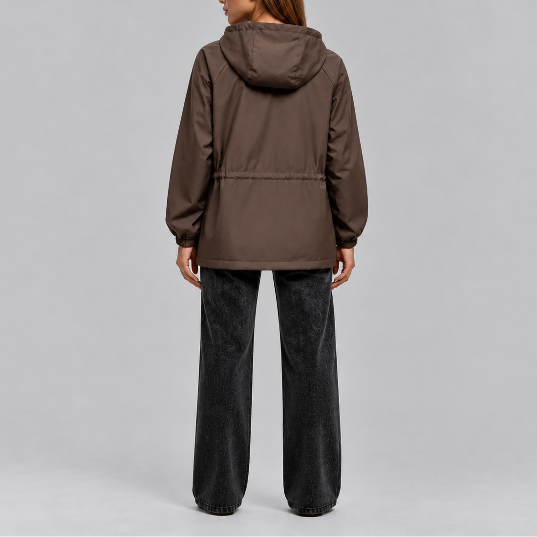 Women's Waterproof Hooded Jacket with Adjustable Waist Drawstring-Loom Union