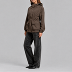 Women's Waterproof Hooded Jacket with Adjustable Waist Drawstring-Loom Union