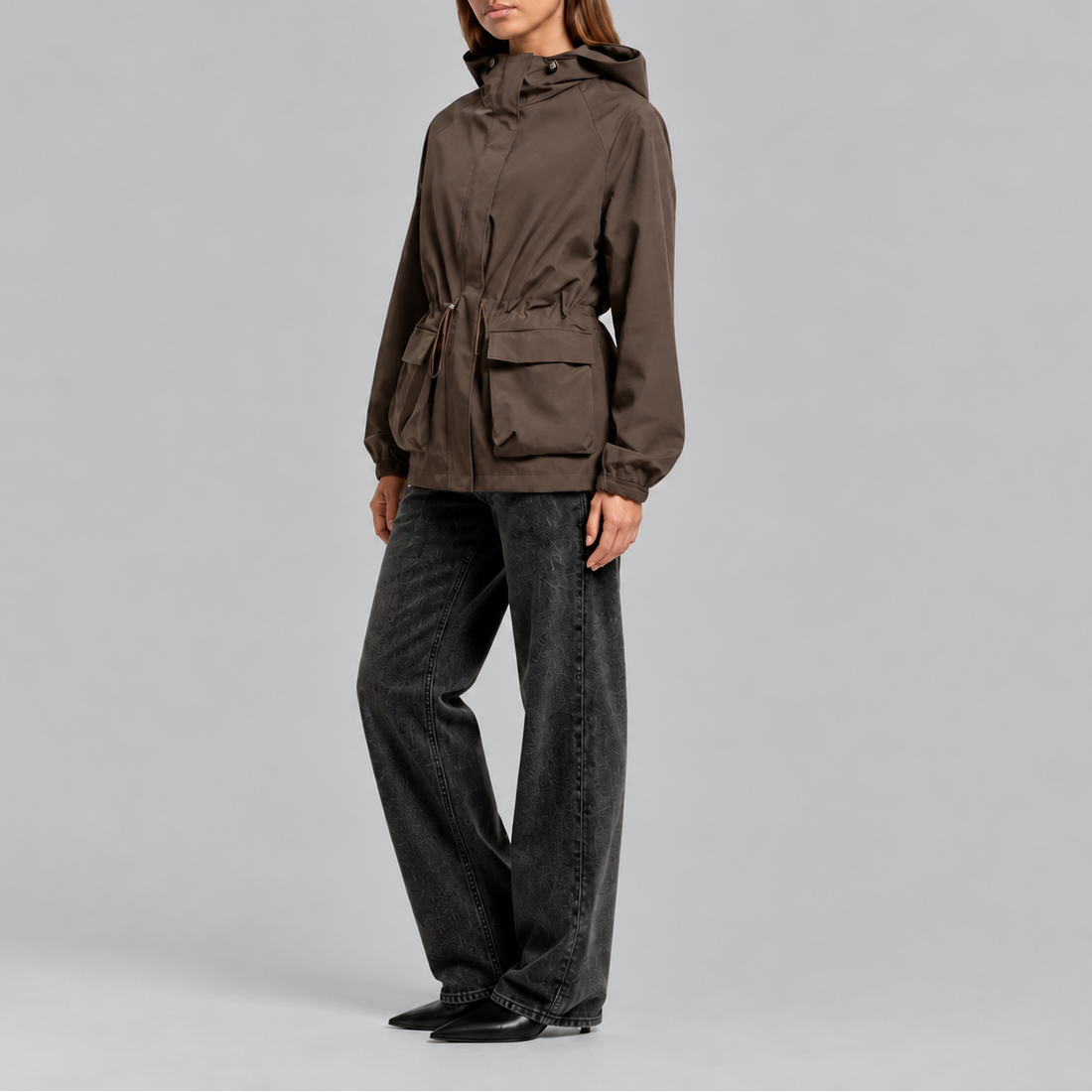 Women's Waterproof Hooded Jacket with Adjustable Waist Drawstring-Loom Union