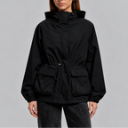 Women's Waterproof Hooded Jacket with Adjustable Waist Drawstring-Loom Union