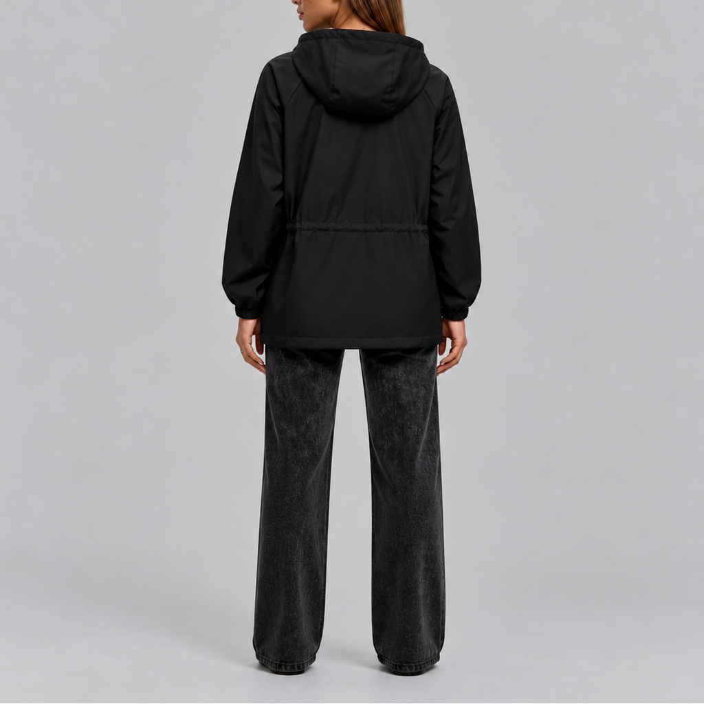 Women's Waterproof Hooded Jacket with Adjustable Waist Drawstring-Loom Union