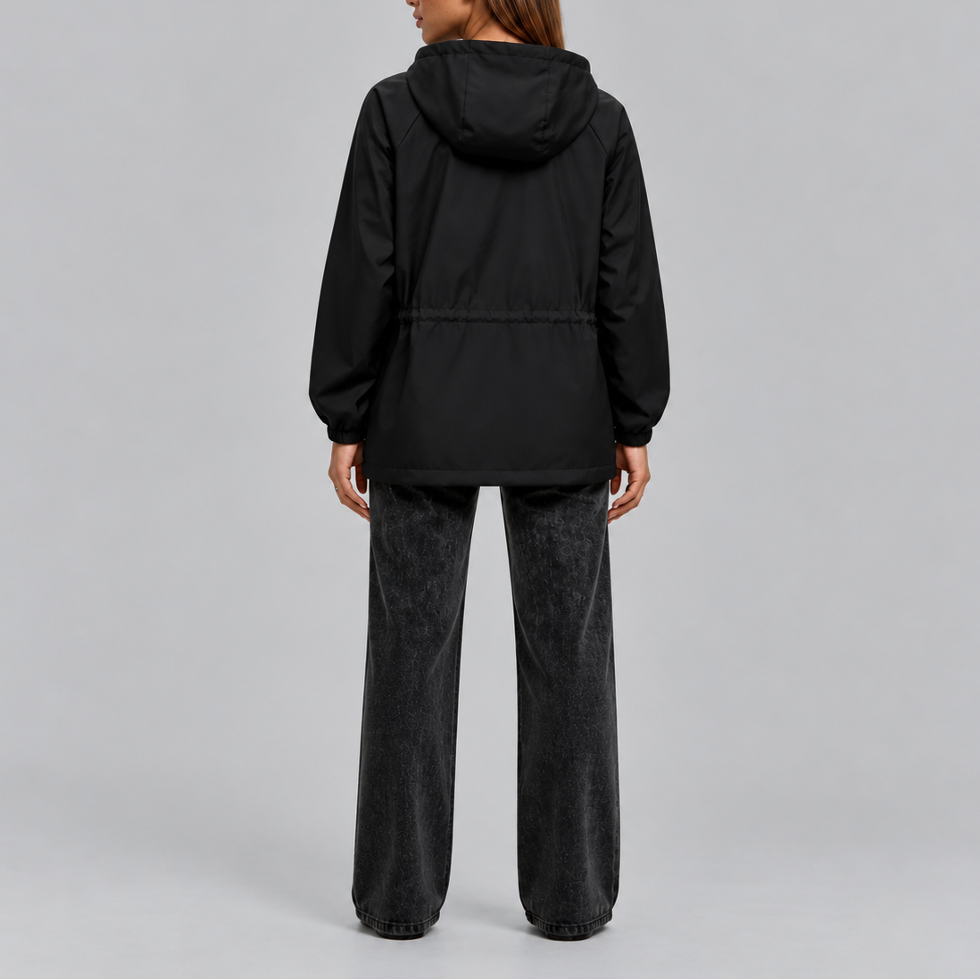 Women's Waterproof Hooded Jacket with Adjustable Waist Drawstring-Loom Union