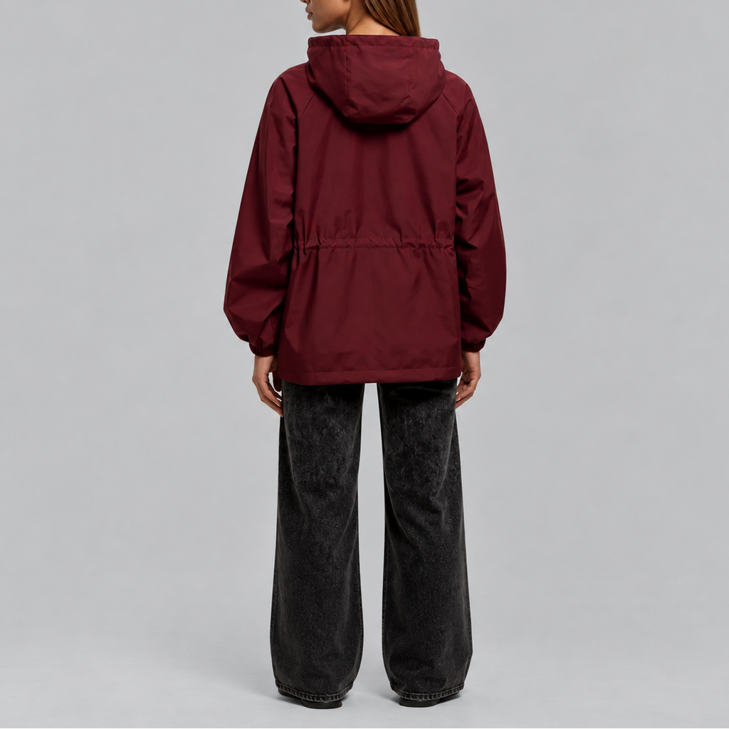 Women's Waterproof Hooded Jacket with Adjustable Waist Drawstring-Loom Union