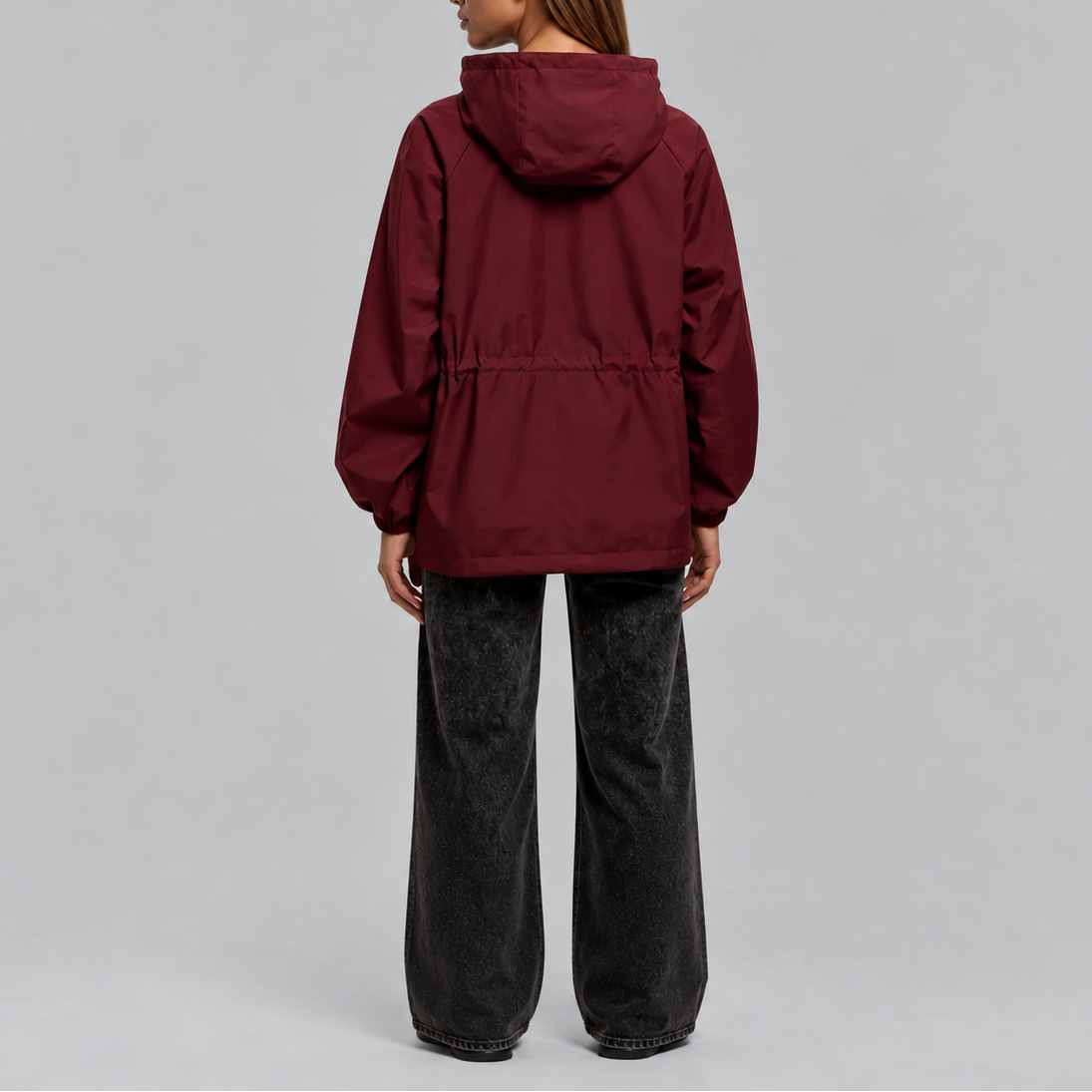 Women's Waterproof Hooded Jacket with Adjustable Waist Drawstring-Loom Union