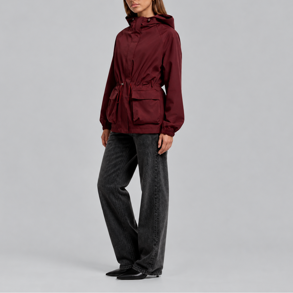 Women's Waterproof Hooded Jacket with Adjustable Waist Drawstring-Loom Union