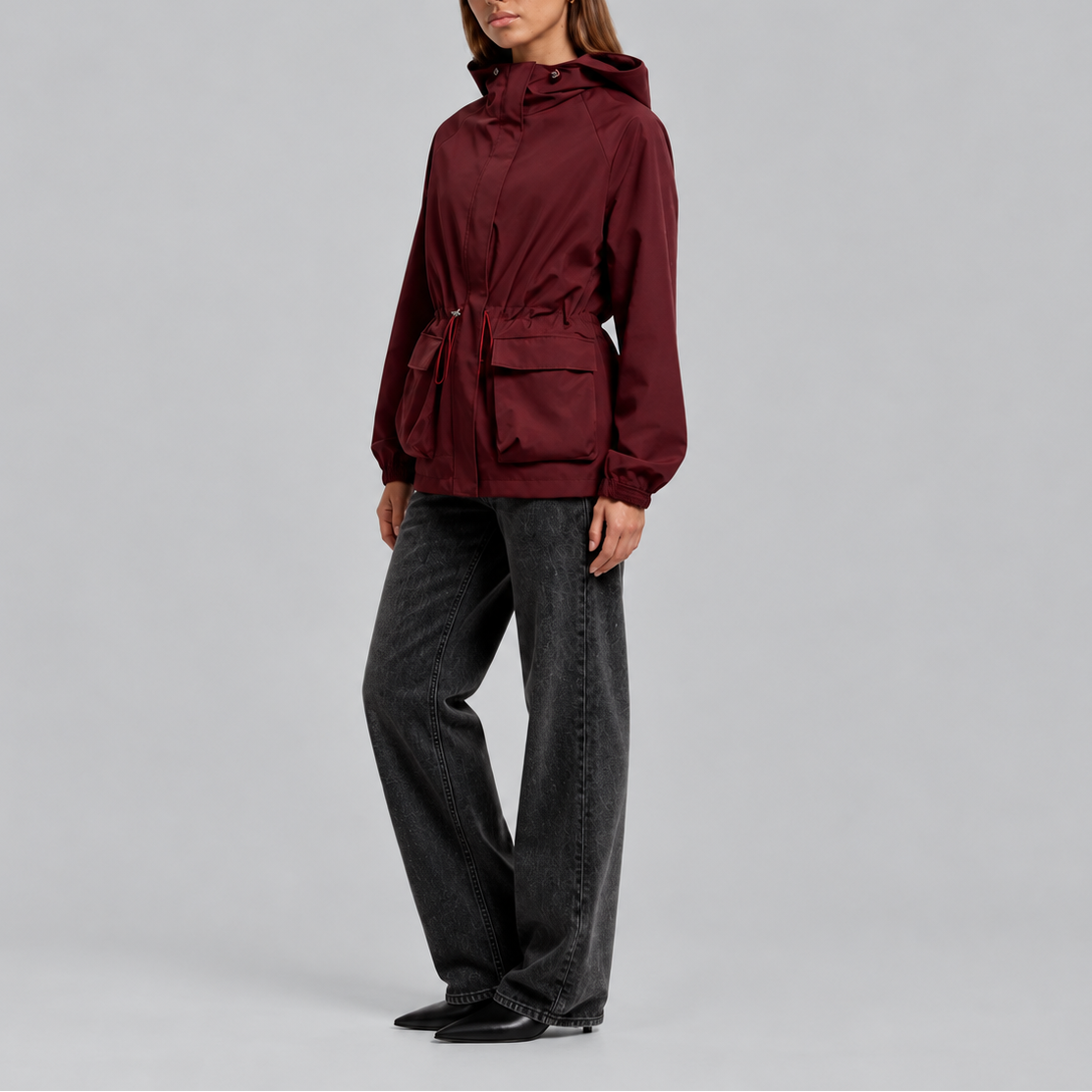 Women's Waterproof Hooded Jacket with Adjustable Waist Drawstring-Loom Union