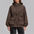 Women's Waterproof Hooded Jacket with Adjustable Waist Drawstring-Loom Union